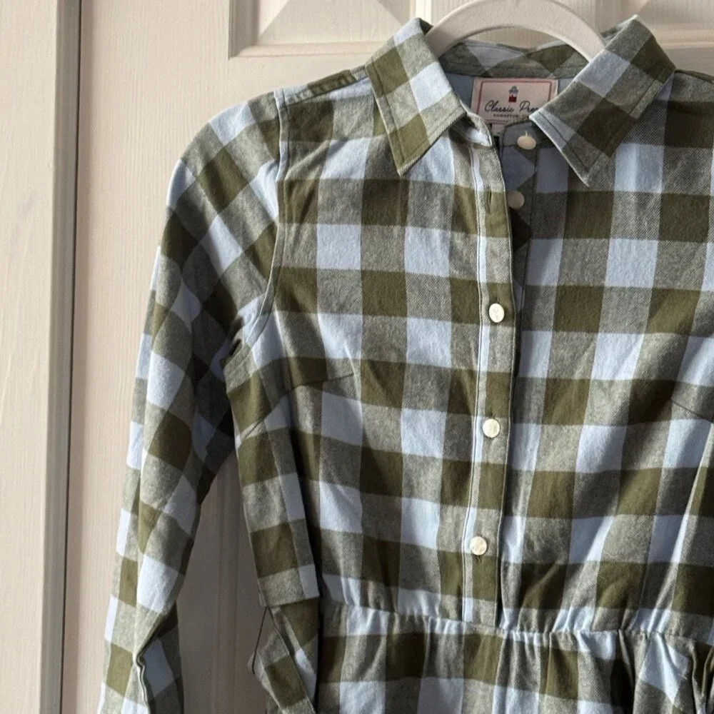 New Classic Prep Girls Marlowe Shirtdress Moonrise Gingham Flannel Size 12